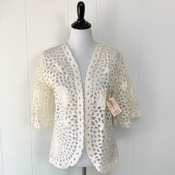 Flair Vintage Floral Lace Sheer Cardigan Cover Up Duster Jacket Elegant Sz M * - Picture 1 of 15